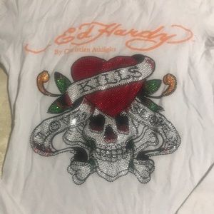 Pre-owned Woman’s Ed Hardy Long Sleeve Love Kills T-Shirt w/ Sequins Size Medium